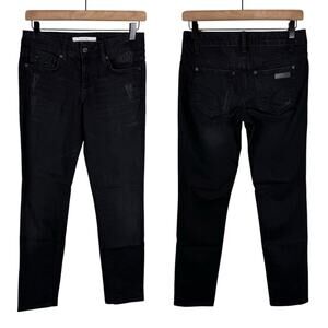 Joe's Jeans Black Connor Denim Rolled Chelsea Distressed Mid Rise Cropped Jeans